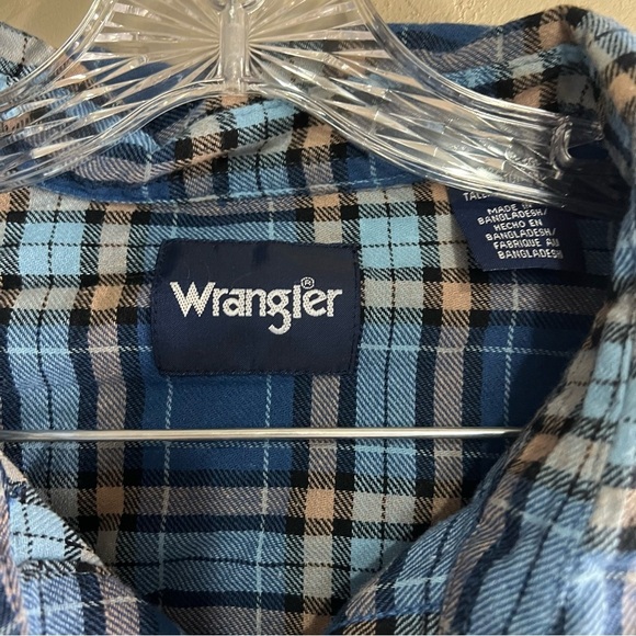 Wrangler Men’s Tall Flannel Pearl Snap Cowboy Button Down Shirt - Picture 3 of 6